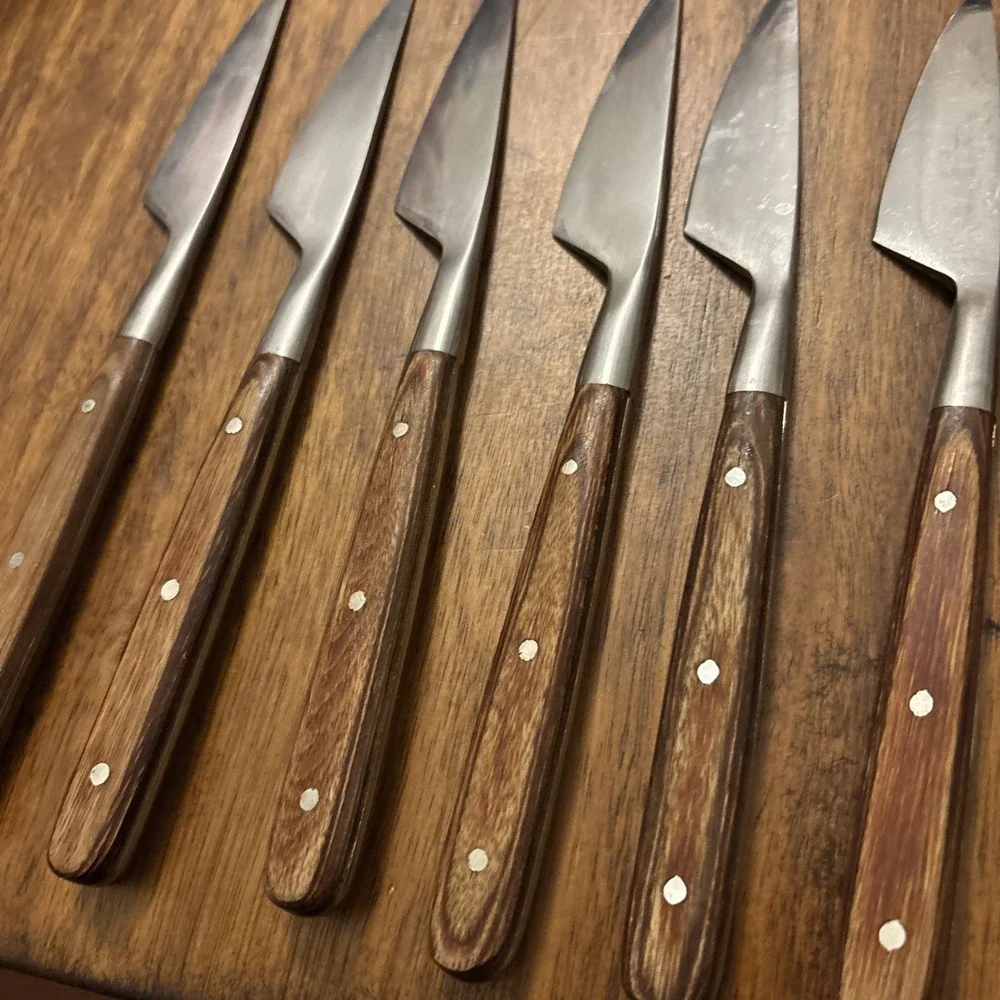 Vtg MCM Danish Raikou Silverware Knives Japan Stainless Wooden Handles Set Of 6